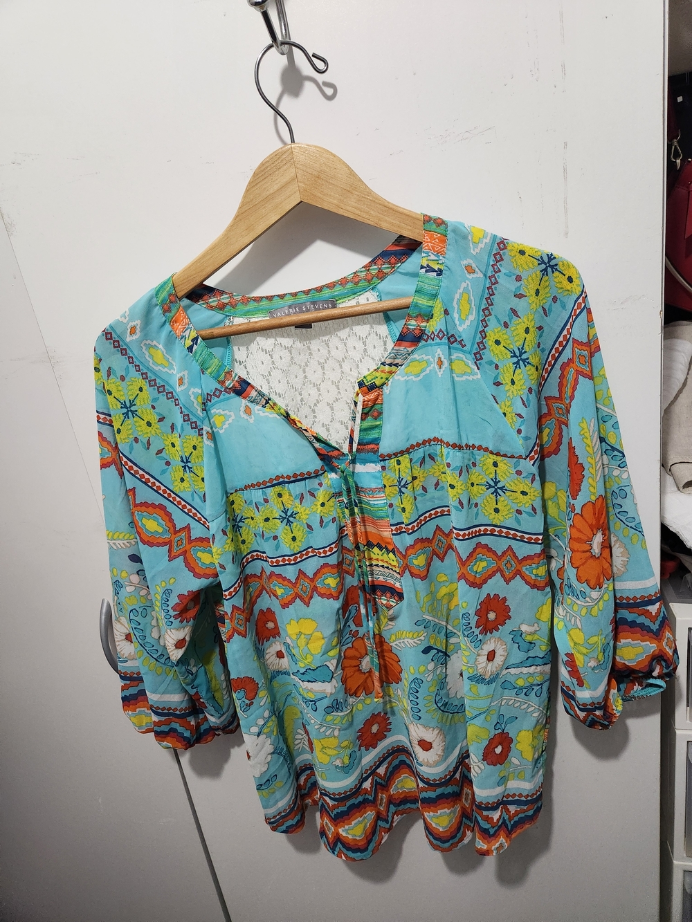 Valerie Stevens Turquoise Floral Peasant Tunic